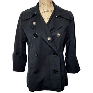 Twenty One Women's Double Breasted Cotton Snap Button Pea Coat Size Medium Black
